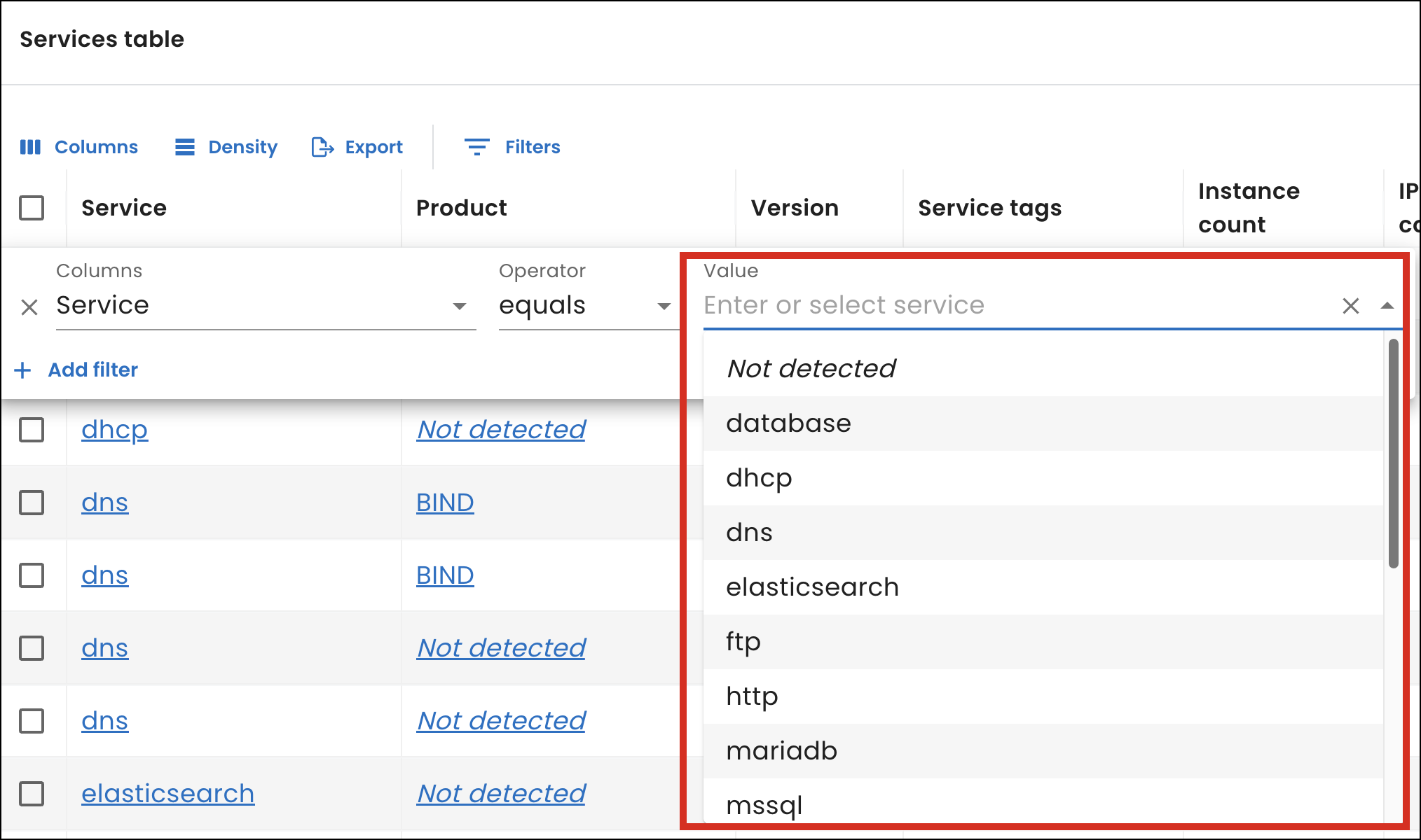 Services filter