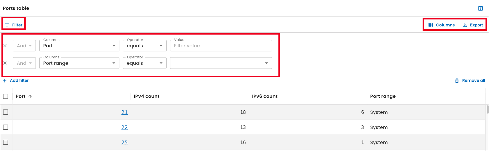 Update to table filter panels